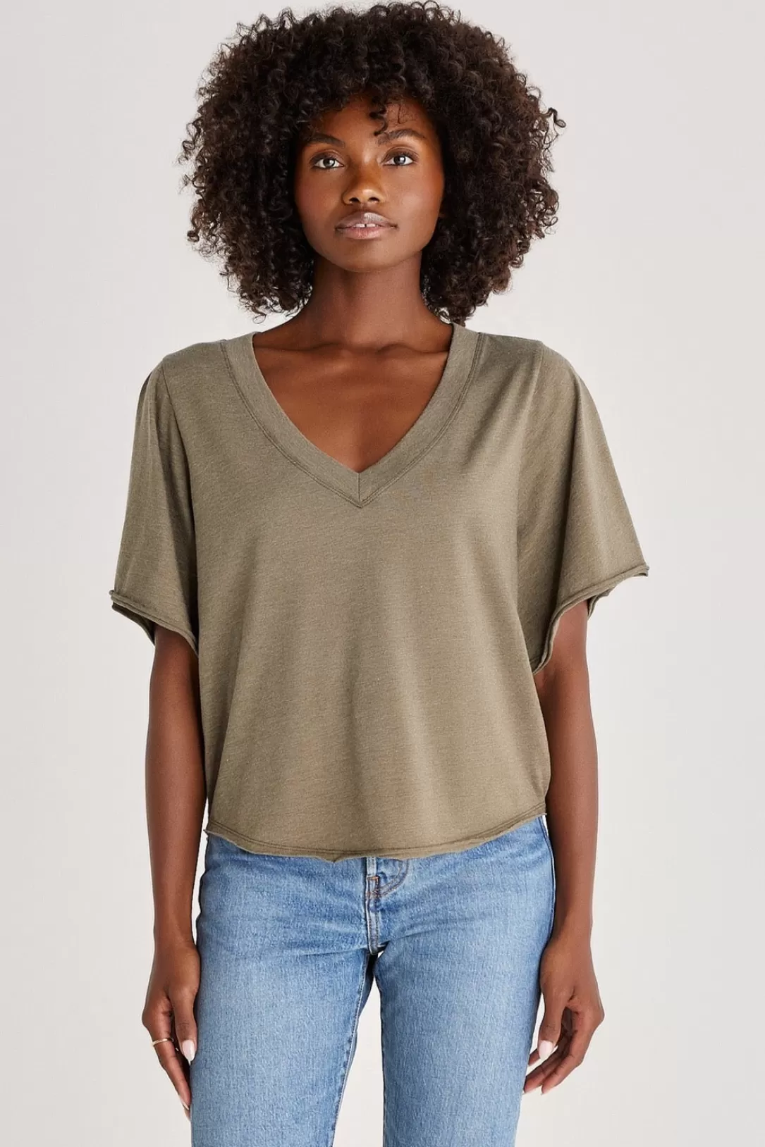 Women Z Supply Odelle Jersey Tee-Dusty Olive |