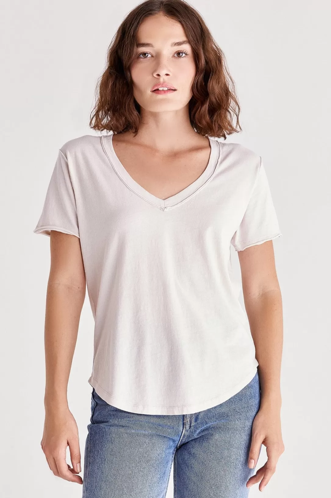 Women Z Supply Organic Cotton V-Neck Tee-Pumice |