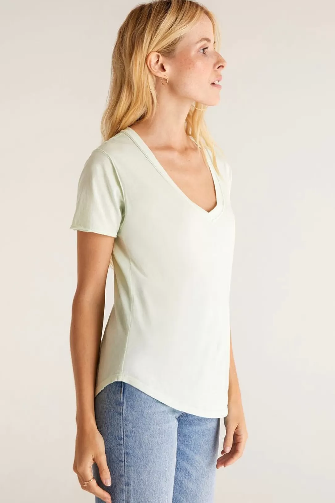 Women Z Supply Organic Cotton V-Neck Tee-Whisper Mint |