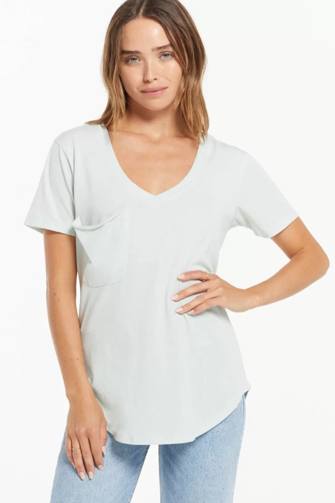 Women Z Supply Pocket Tee-Sky Grey |