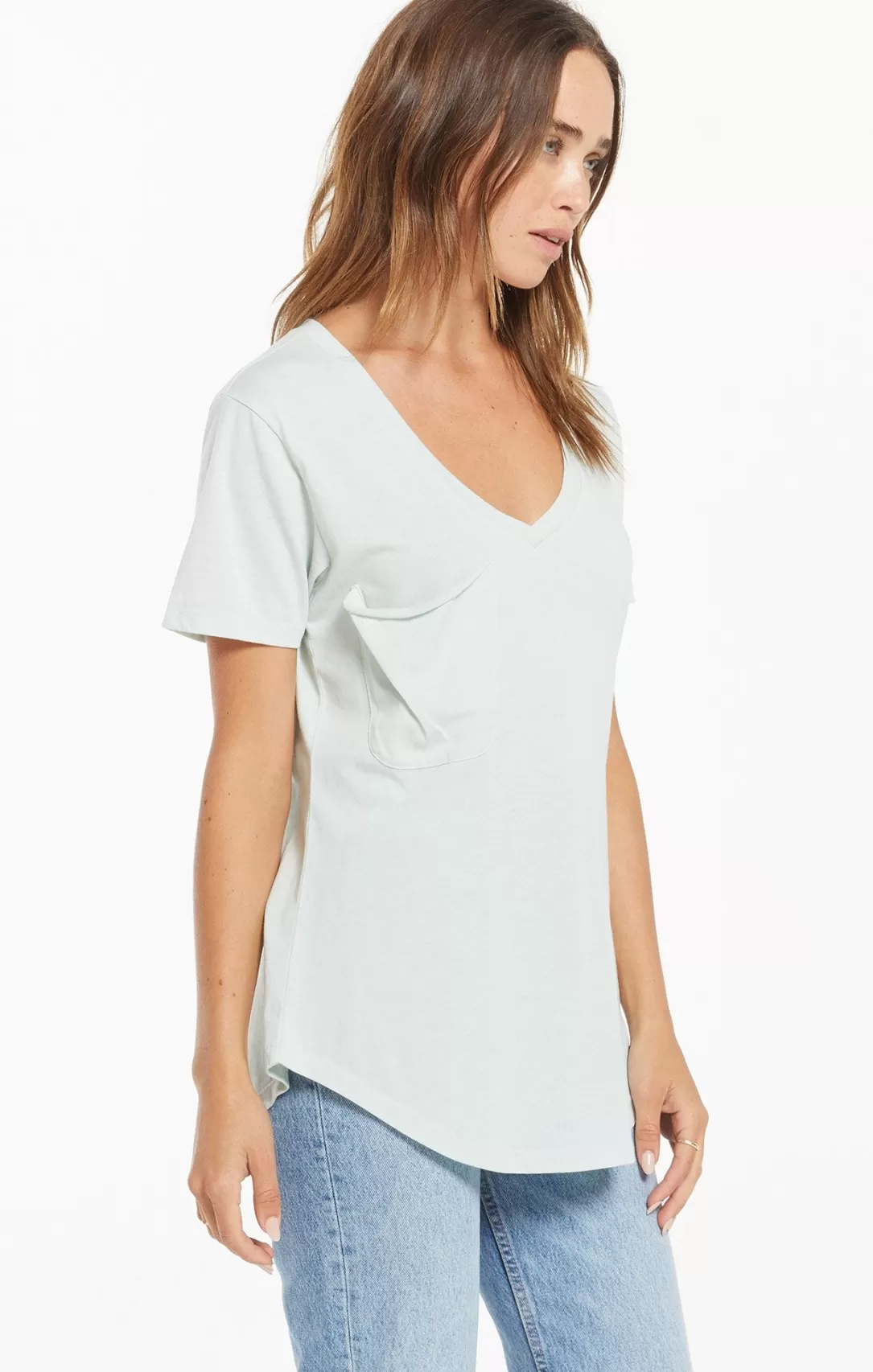 Women Z Supply Pocket Tee-Sky Grey |