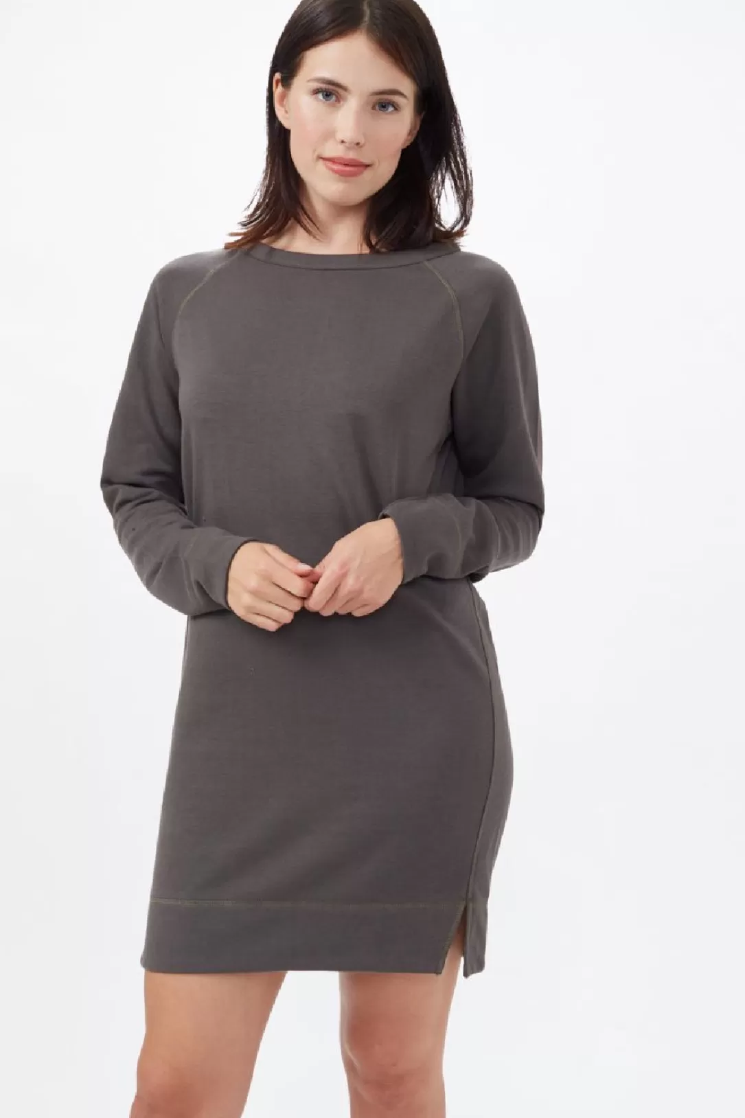 Women tentree Ponte Raglan Dress-Black Olive Green |