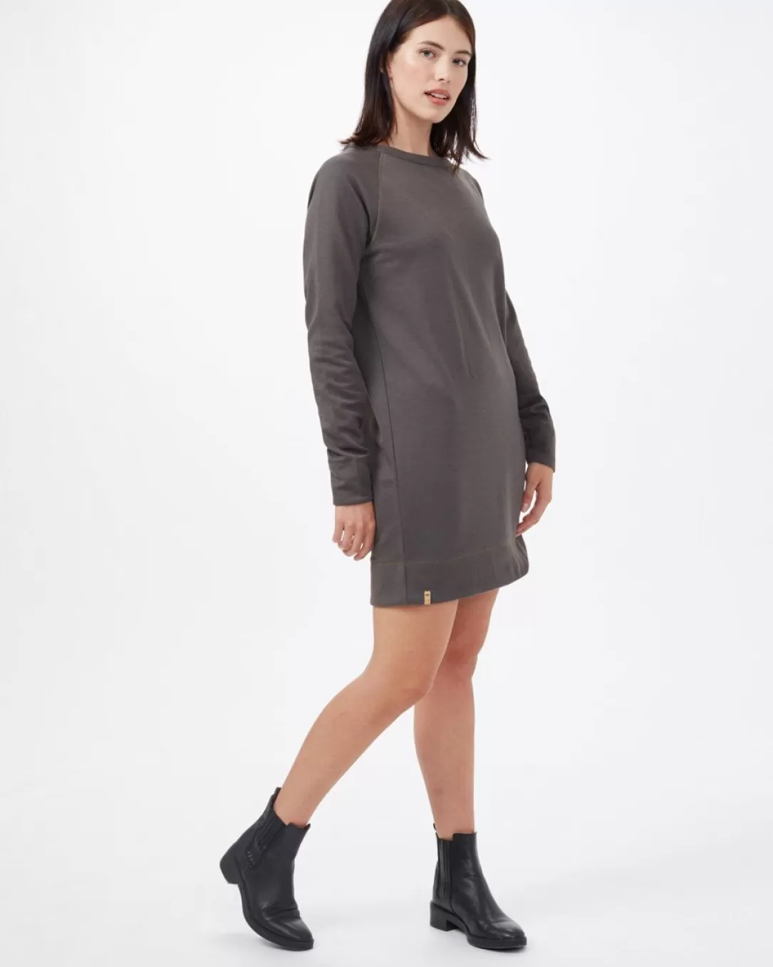 Women tentree Ponte Raglan Dress-Black Olive Green |