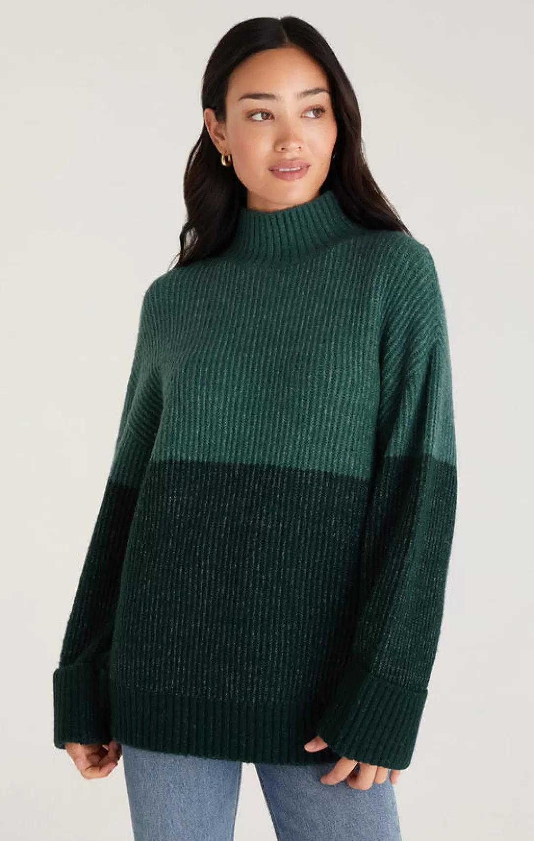 Women Z Supply Poppy Striped Turtleneck Sweater-Deep Sea |