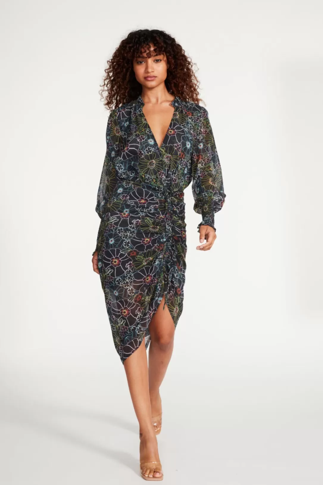 Women BB Dakota by Steve Madden Romany Floral Long Sleeve Dress-Black Multi |