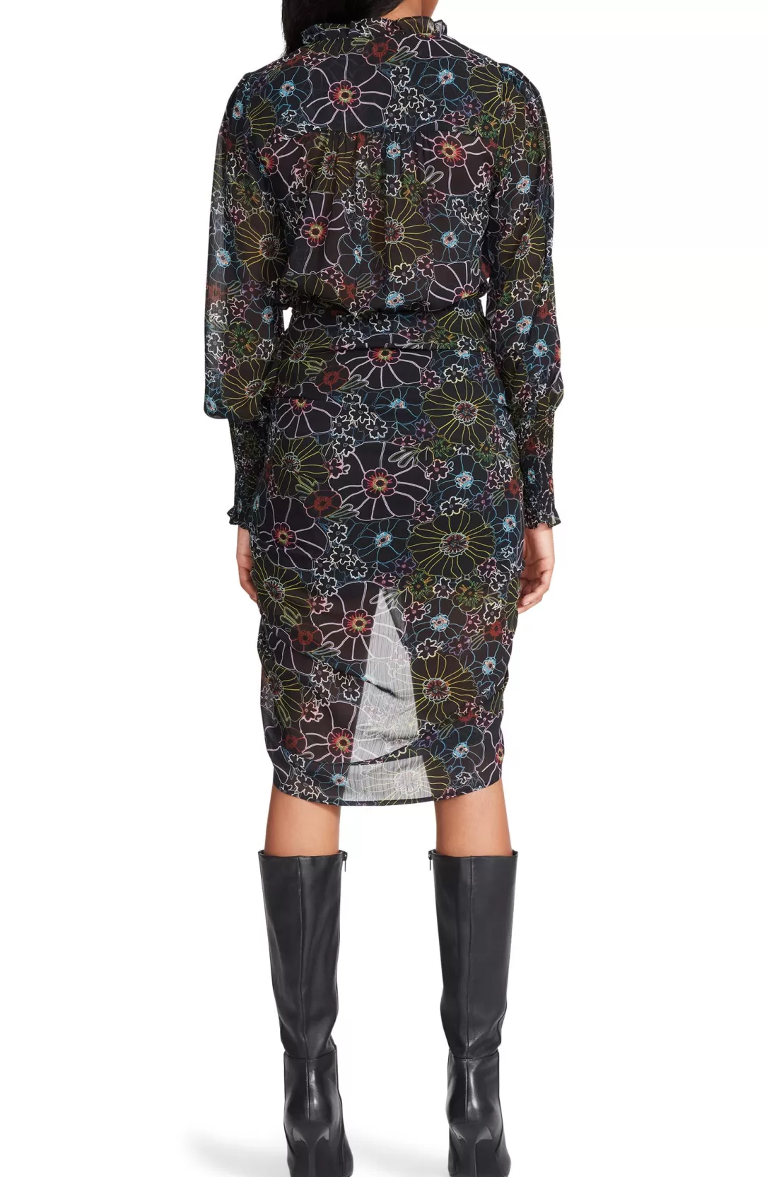 Women BB Dakota by Steve Madden Romany Floral Long Sleeve Dress-Black Multi |