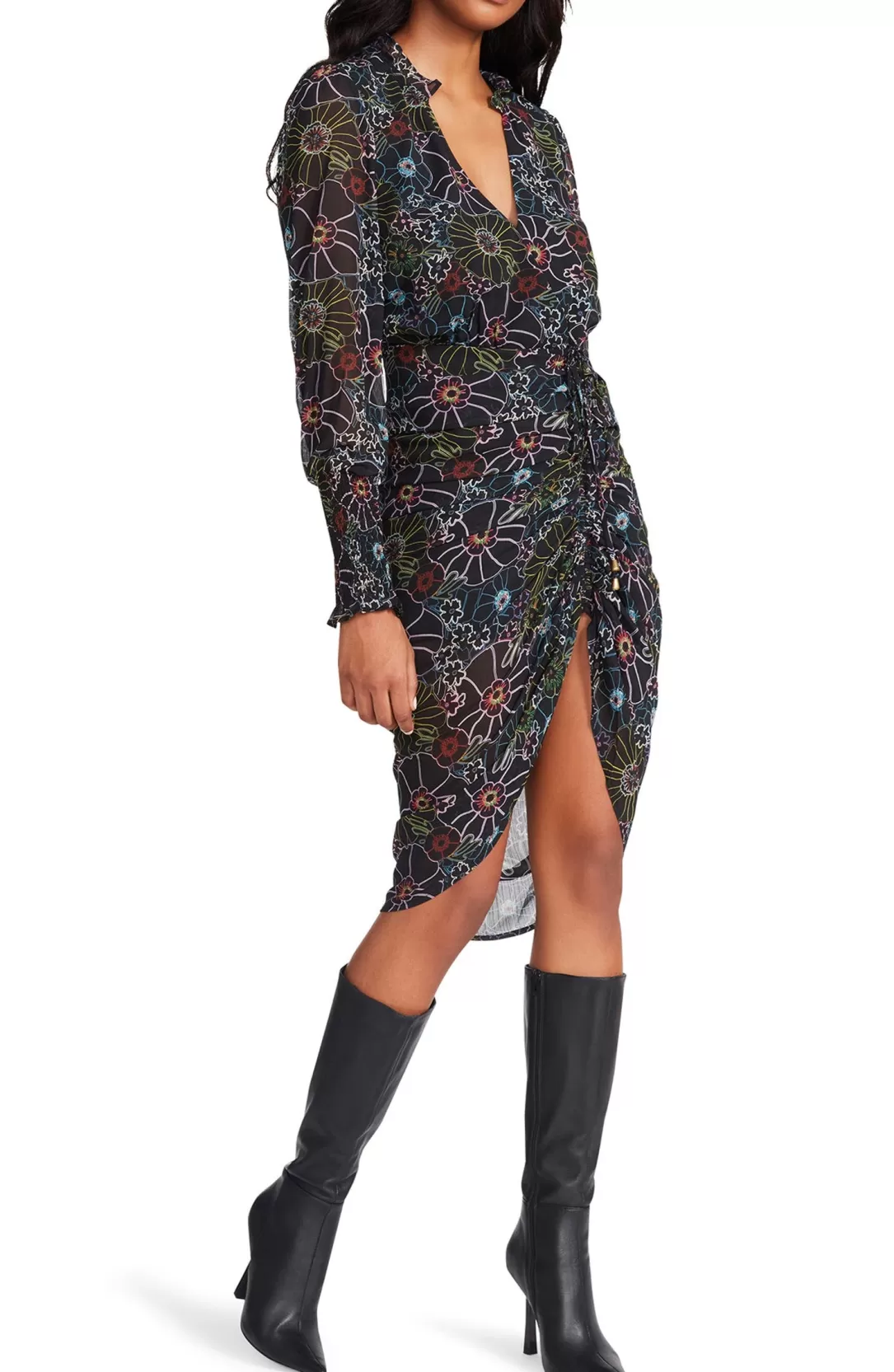 Women BB Dakota by Steve Madden Romany Floral Long Sleeve Dress-Black Multi |