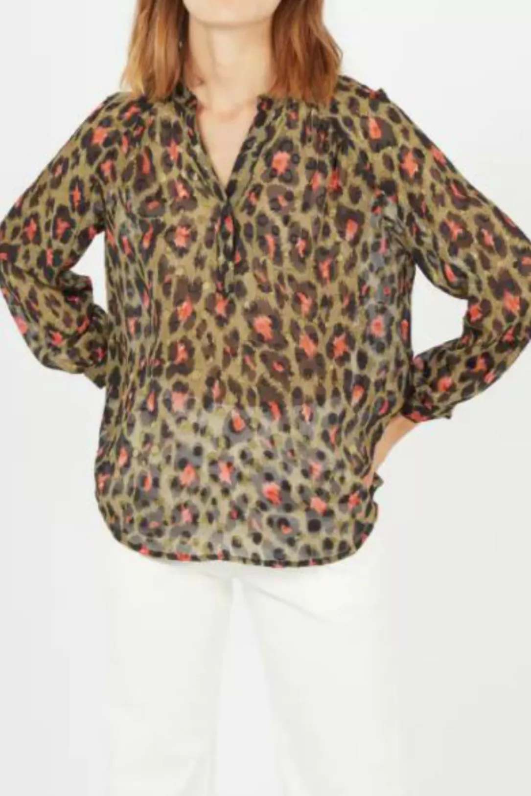 Women The Korner Round-Neck Leopard Print Top-Khaki |