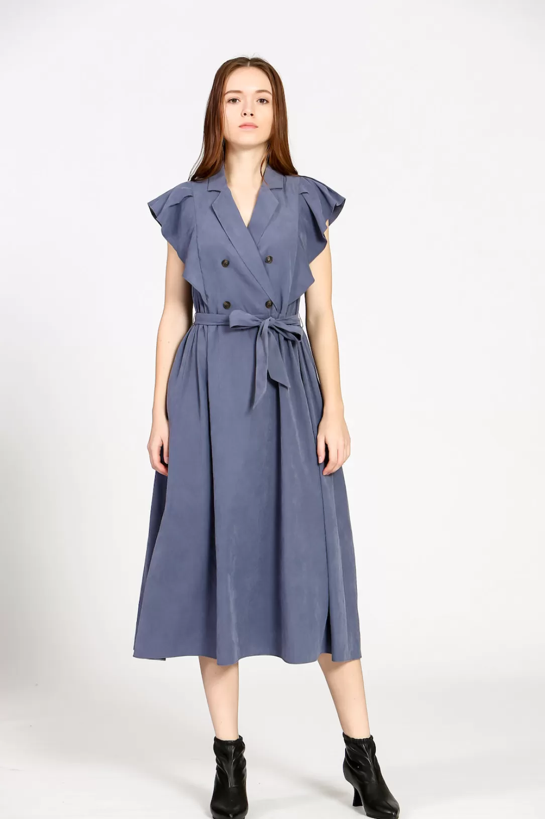 Women The Korner Ruffle Midi Dress-Blue |