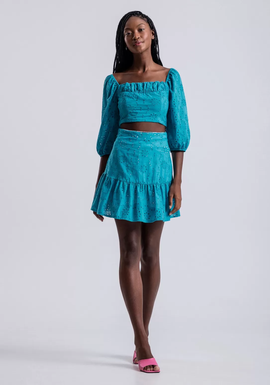 Women Lez a Lez Ruffled Eyelet Skirt-Azul Henna |