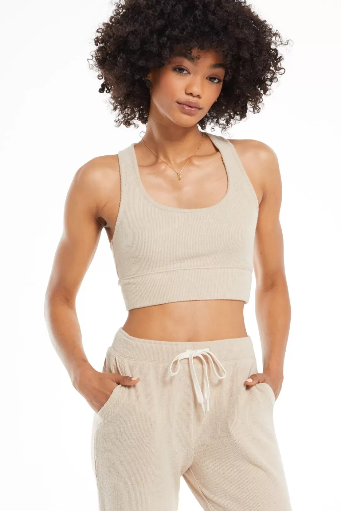 Women Z Supply Sia Rib Tank Bra-Light Cocoa |