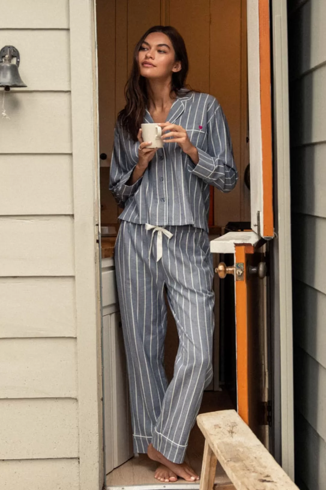 Women Z Supply Sleep All Day Stripe Pj Set-Chambray Blue |