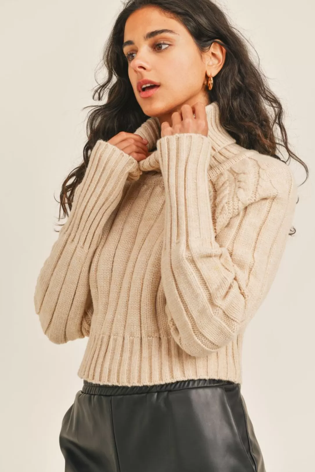 Women Sadie & Sage Solana Turtle Neck Pullover-Beige | -New