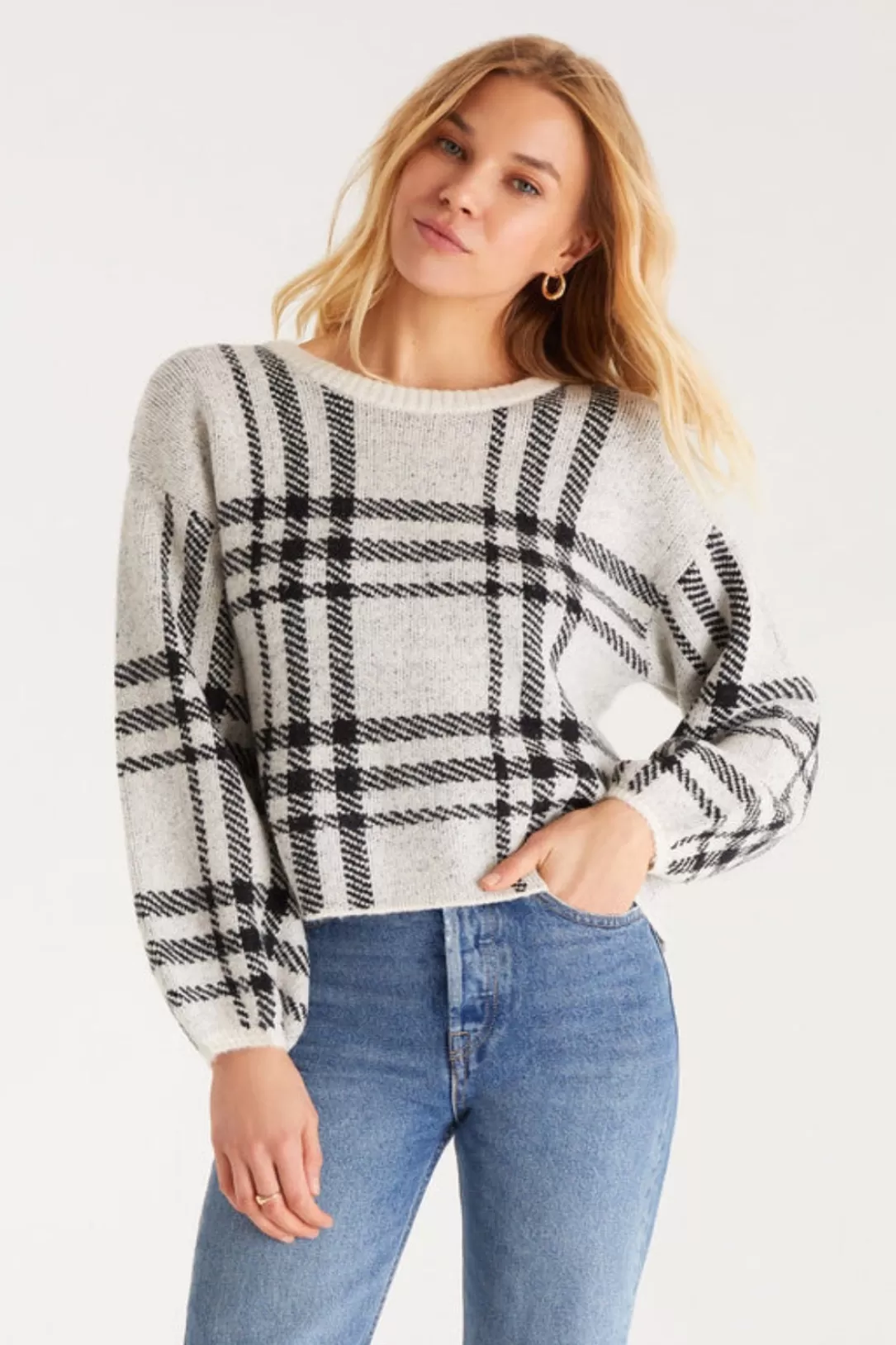 Women Z Supply Solange Plaid Sweater-Oat |