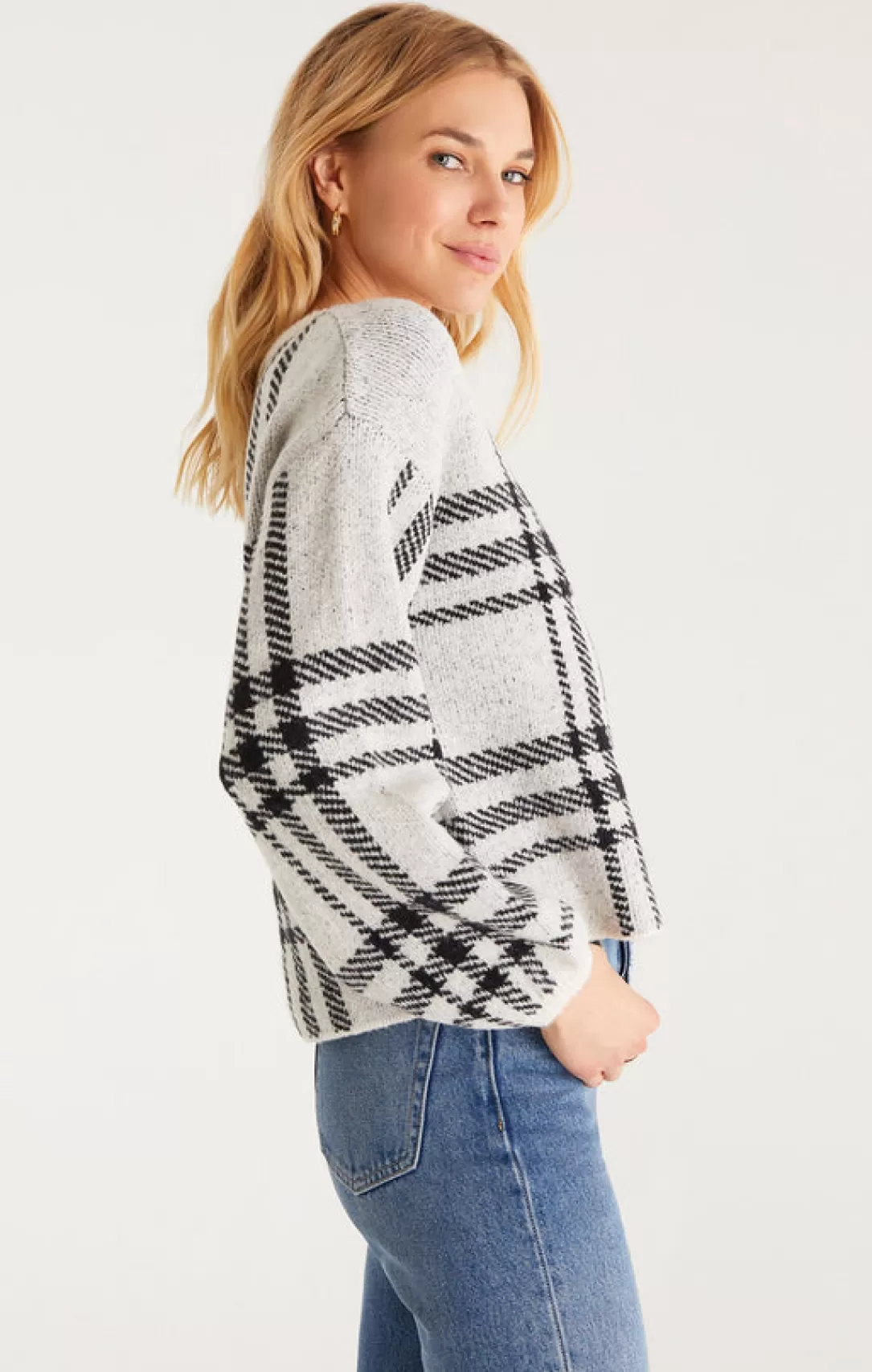 Women Z Supply Solange Plaid Sweater-Oat |