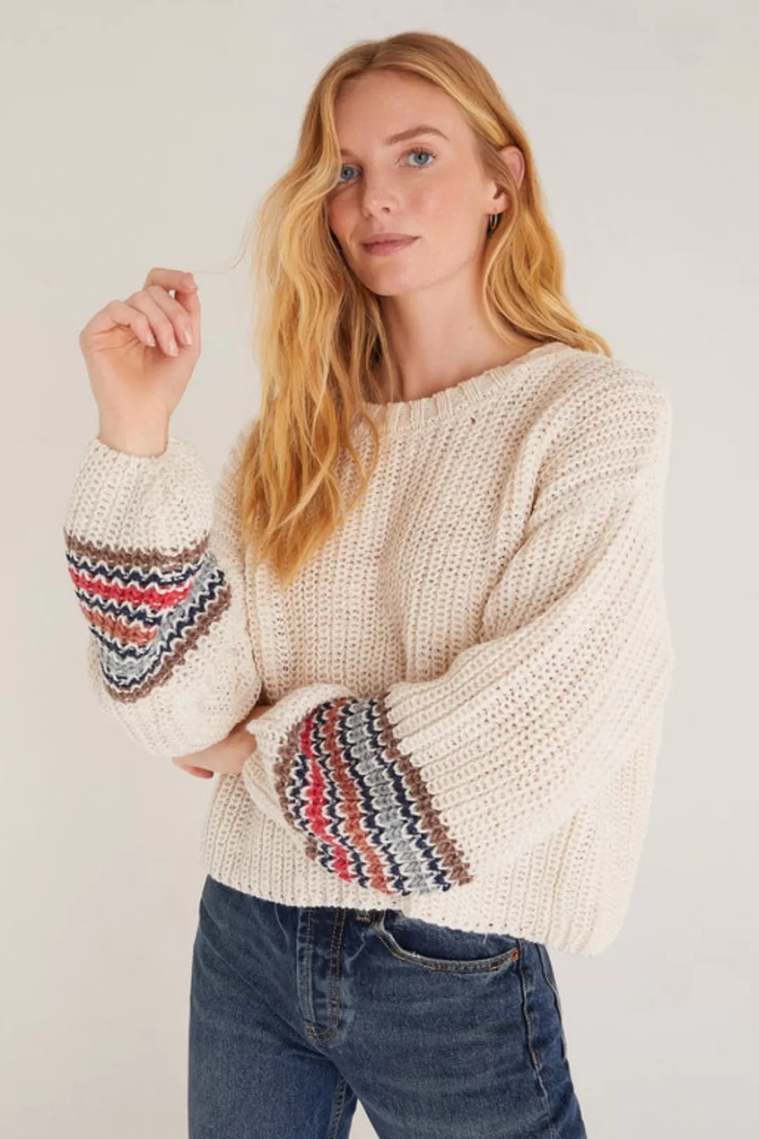 Women Z Supply Solange Stripe Sleeve Sweater-Sandstone |