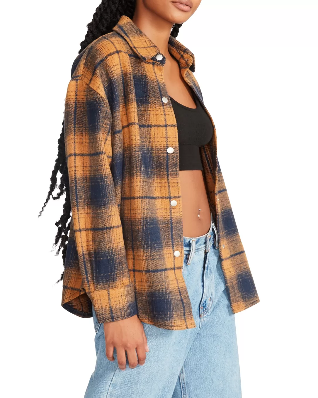 Women BB Dakota by Steve Madden Sophia Plaid Shacket-Peacoat Navy |