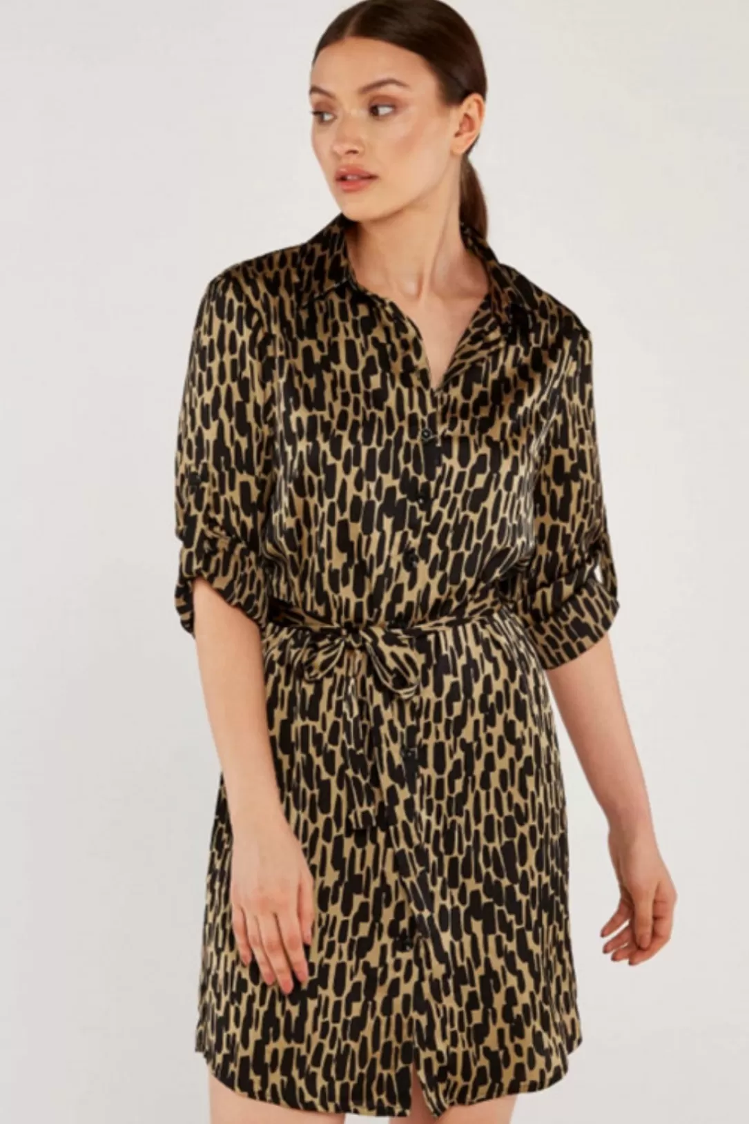 Women Apricot Stone Brush Stroke Geo Shirt Dress |