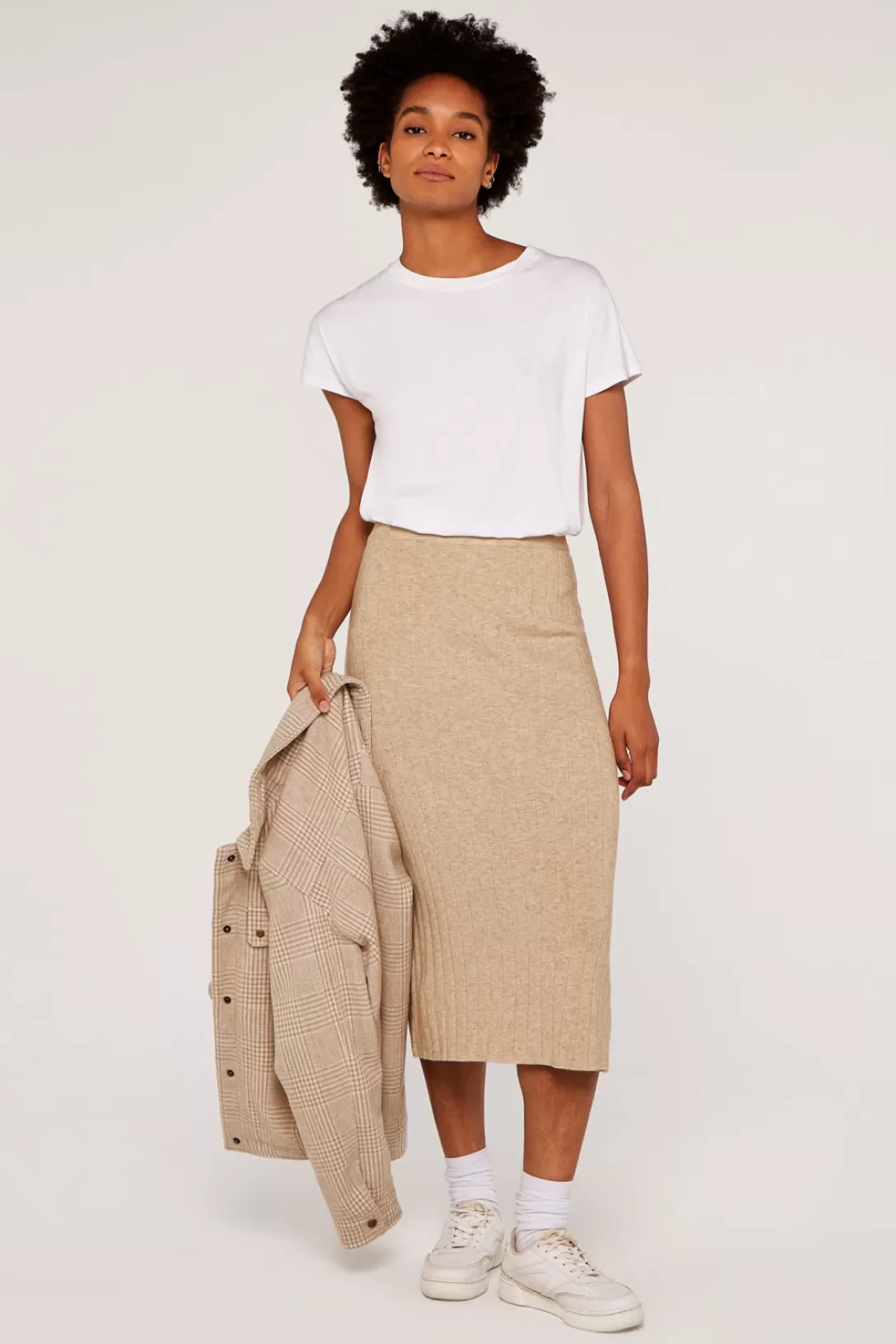 Women Apricot Stone Ribbed Knit Skirt |