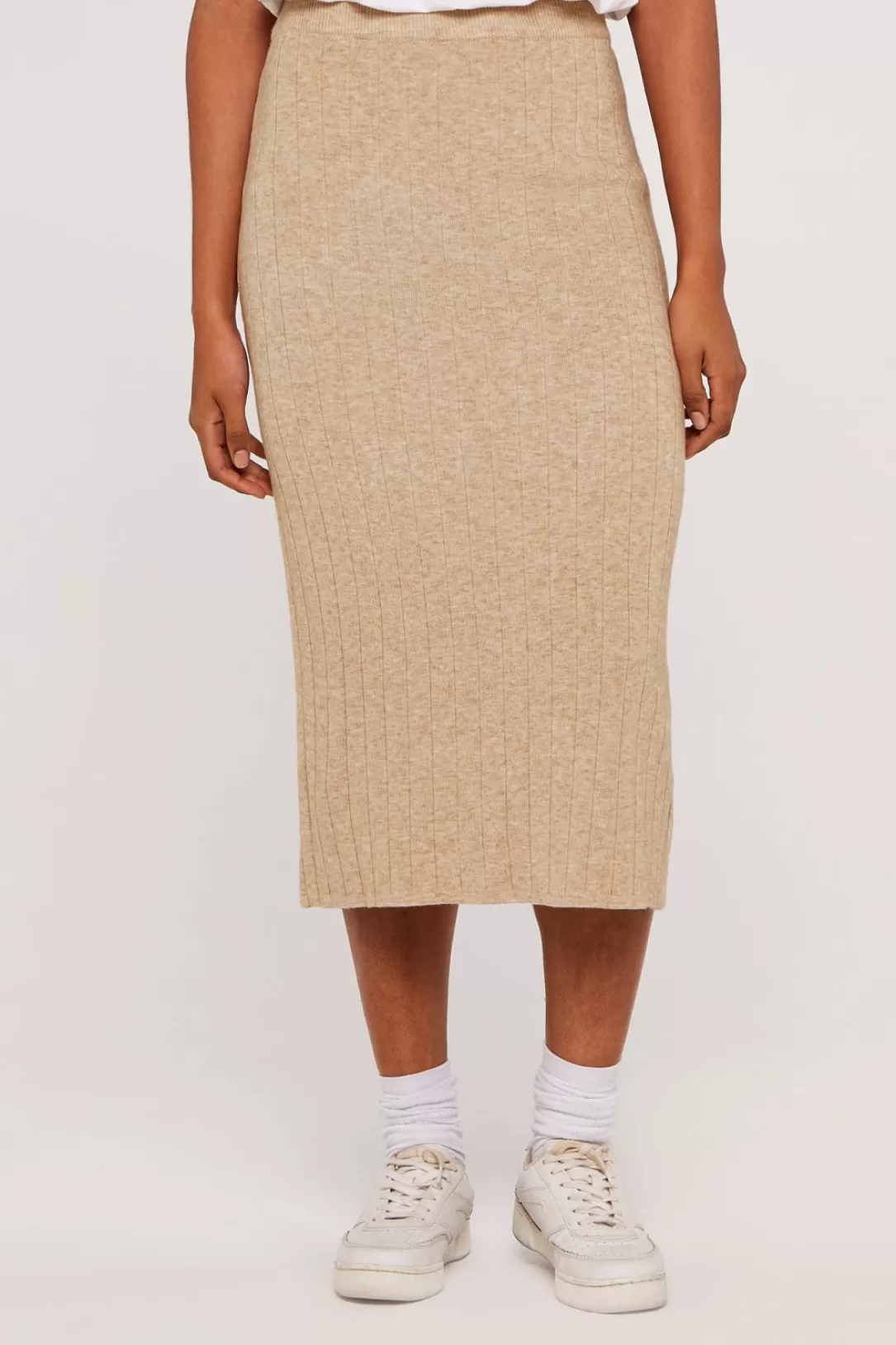 Women Apricot Stone Ribbed Knit Skirt |