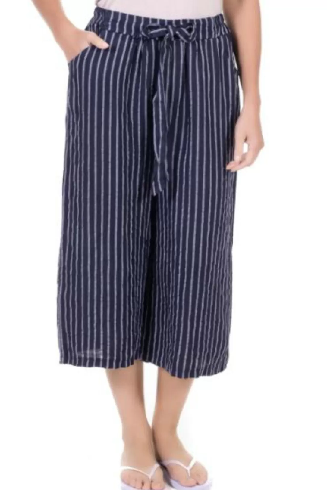 Women Angela Mara Stripe Linen Crop Pants |