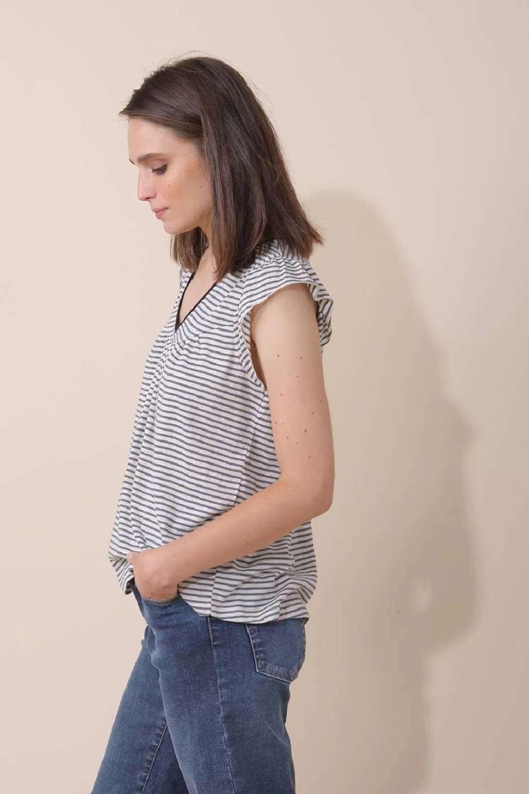 Women Indi & Cold Stripe V-Neck T-Shirt |