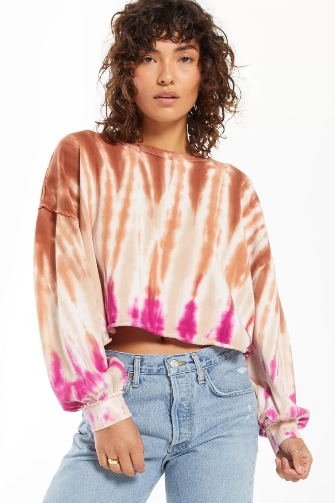 Women Z Supply Tempest Sorbet Skies Tie-Dye Pullover-Sahara |