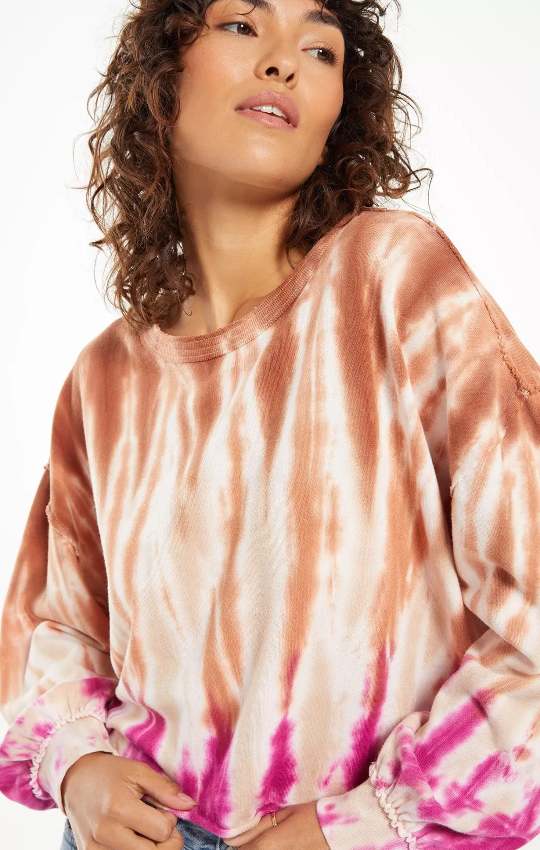 Women Z Supply Tempest Sorbet Skies Tie-Dye Pullover-Sahara |