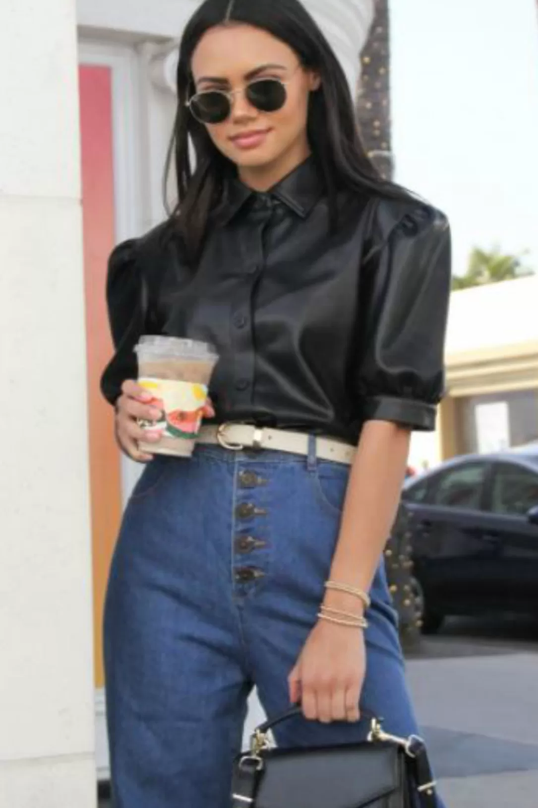 Women BB Dakota The More You Faux Vegan Leather Puff Sleeve Shirt |