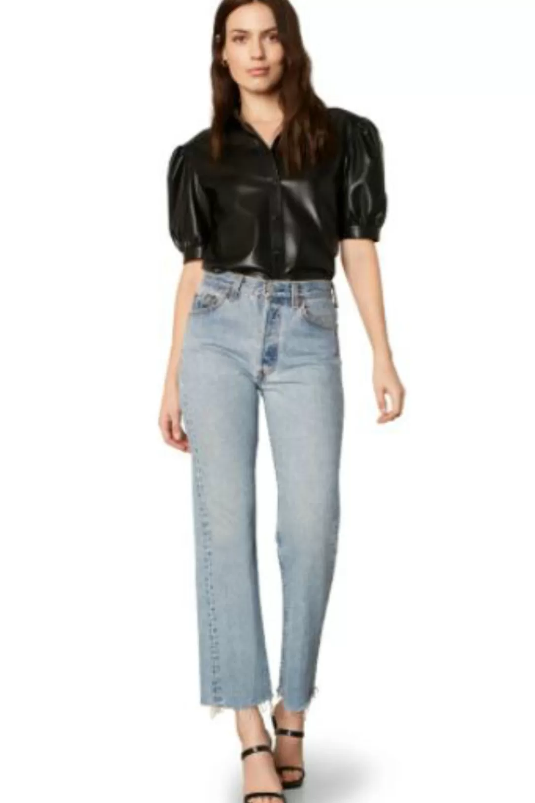 Women BB Dakota The More You Faux Vegan Leather Puff Sleeve Shirt |