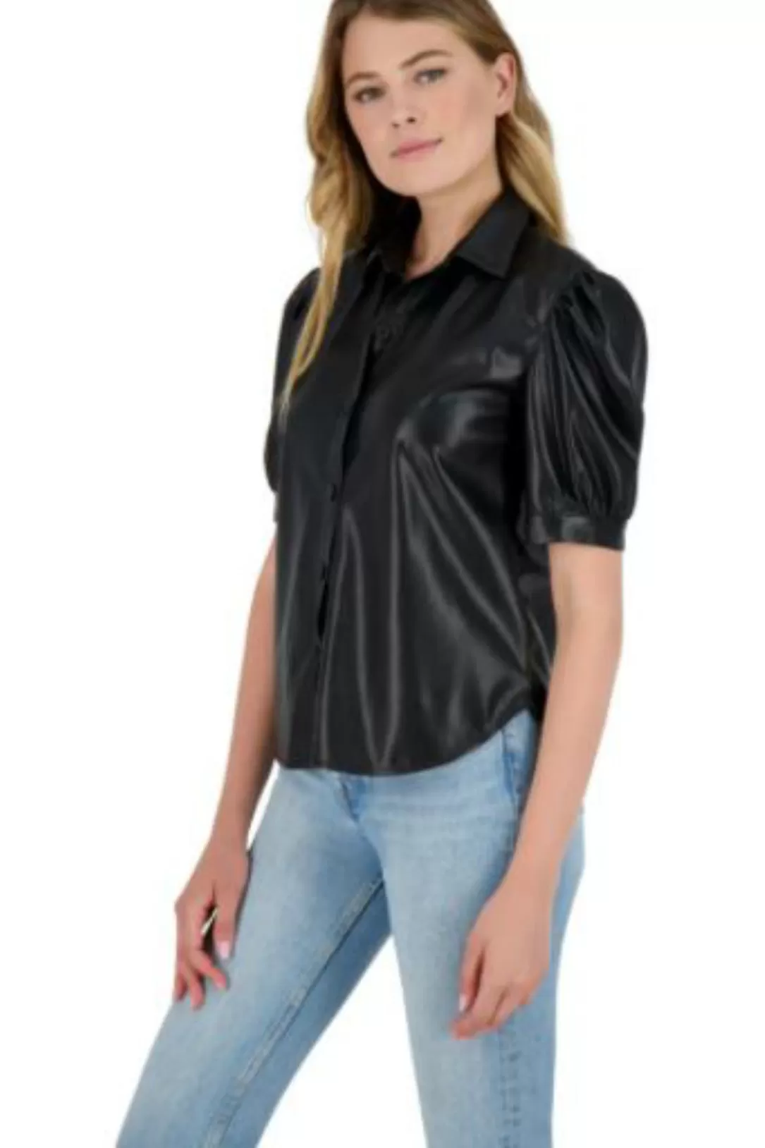 Women BB Dakota The More You Faux Vegan Leather Puff Sleeve Shirt |