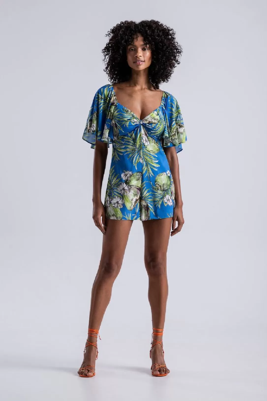 Women Lez a Lez Tropical Romper With Wide Sleeves |