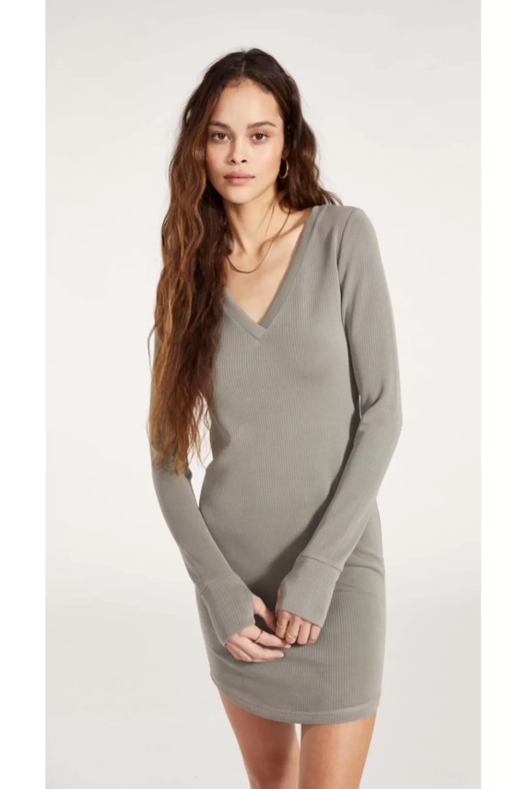 Women BB Dakota by Steve Madden V Specific Long Sleeve Bodycon Dress-Olive | Bb Dakota