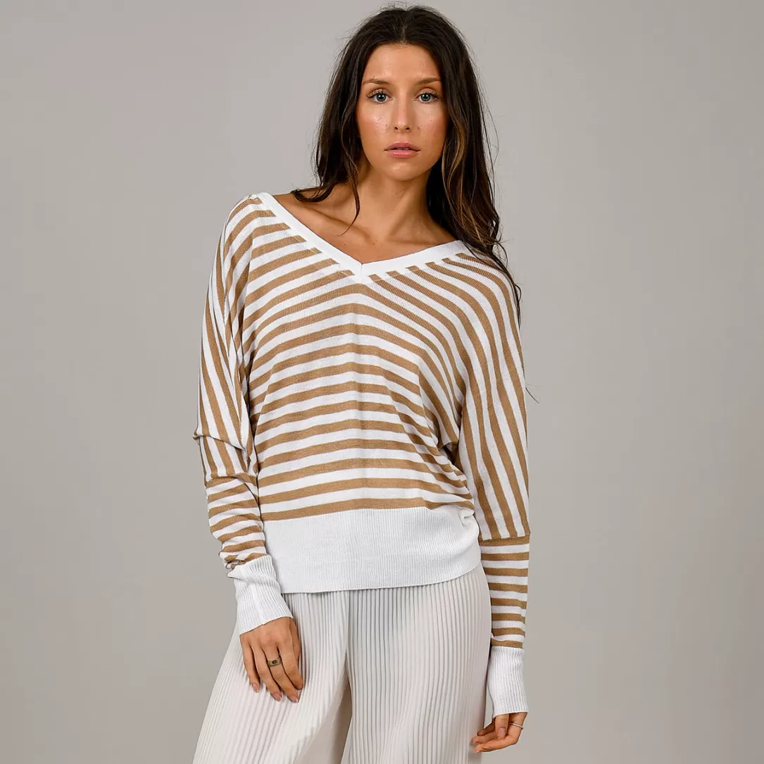 Women RD Style Vashti V-Neck Cardigan-Stripe |